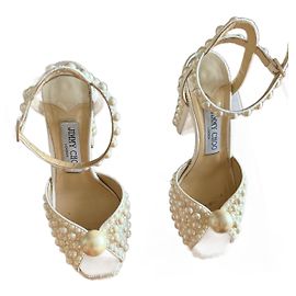 Escarpins à plateforme Jimmy Choo en cuir blanc avec perles Blanc