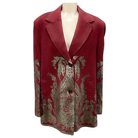 Etro 2024 Burgundy / Silver Metallic Printed Single Breasted Coat Dark red