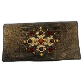 Pochette Yves Saint Laurent Rive Gauche Lizard Byzance Cuir Noir Noir