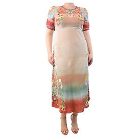 Etro Beige Ombre Blumen-Midi-Kleid - Größe UK 14 Andere