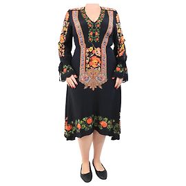 Etro Schwarzes Blumen-Midi-Kleid mit V-Ausschnitt - Größe UK 14 Schwarz