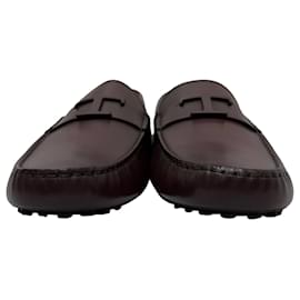 Tod's- Tod's T Timeless Gommino Loafers in Burgundy Calf Leather-Red,Dark red