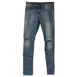 Jeans slim strappati in denim blu di Saint Laurent Blu Blu chiaro
