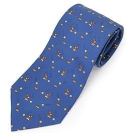 Hermès-Hermes Silk Tie-Blue,Orange,Navy blue