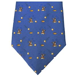 Hermès-Hermes Silk Tie-Blue,Orange,Navy blue