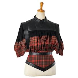 Louis Vuitton-Louis Vuitton Check Gather Wool Leather Blouse-Black,Red,Multiple colors