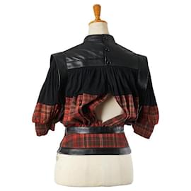 Louis Vuitton-Louis Vuitton Check Gather Wool Leather Blouse-Black,Red,Multiple colors