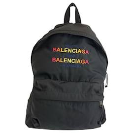 Balenciaga-Mochila de nylon multicolorida com logo Explorer da Balenciaga-Preto,Multicor