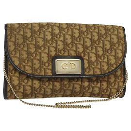 Bolsa de ombro em canvas Trotter Christian Dior com corrente marrom Auth 131653 Marrom