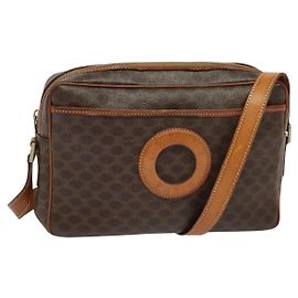 Céline Bolsa de ombro em lona Macadam CELINE em couro PVC marrom dourado Auth 131702 Marrom Dourado