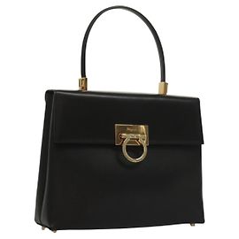 Borsa a mano Gancini in pelle nera e oro Auth 132079 di Salvatore Ferragamo Nero D'oro