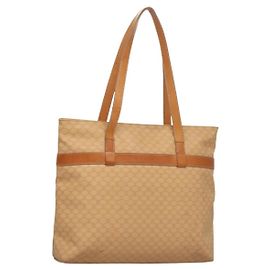 Céline CELINE Macadam Canvas Tote Bag PVC Beige Gold Auth gh363 Beige Golden