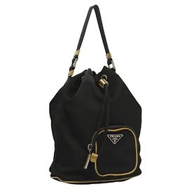 PRADA Sac à main Nylon Noir Or Auth 132686V Noir Doré