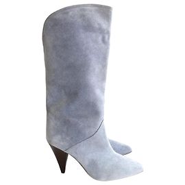 Isabel Marant Lestee Greyish Blue Suede Cowboy Boots Grey Light blue
