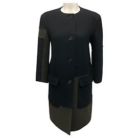 Wollmantel in Schwarz / Olivgrün von Jil Sander Schwarz