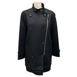 Barbara Bui Black Zipper Detail Double Breasted Nylon Coat Black