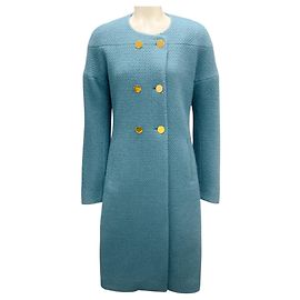 Derek Lam Blue Collarless Boucle Wool Coat Blue