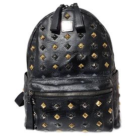 MCM Visetos Stark Leder Rucksack Schwarz/Gold Schwarz