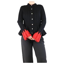 Alexander Mcqueen Schwarze und rote Strick-Peplum-Cardigan - Größe L Schwarz