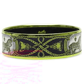 Hermès-Hermès Black Wide Enamel Grand Apparat Horse Bangle-Black,Golden