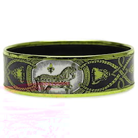 Hermès-Hermès Black Wide Enamel Grand Apparat Horse Bangle-Black,Golden
