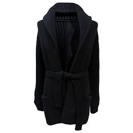 Strickjacke mit Gürtel aus schwarzer Wolle von Ermenegildo Zegna Schwarz