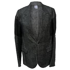 Lanvin Single-Breasted Woven Accent Blazer in Black Linen Black