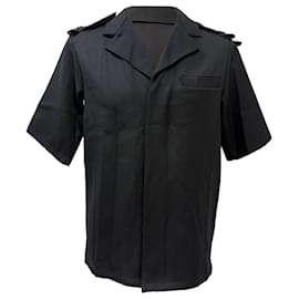 Prada- Prada Hidden Buttons Short Sleeve Shirt in Black Cotton-Black