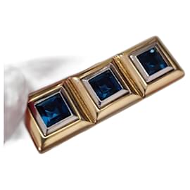 Yves Saint Laurent Broche rectangulaire vintage YSL des années 80 Bleu Doré