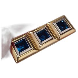Yves Saint Laurent YSL vintage rectangular brooch from the '80s Blue Golden