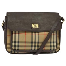 Autre Marque Bolsa de Ombro Burberrys Nova Check em Lona Bege Dourada Auth ep9574 Bege Dourado