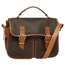 Céline Bolsa de mão em lona Macadam CELINE em couro PVC 2 em 1 marrom dourado Auth 131464 Marrom Dourado