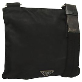 PRADA Shoulder Bag Nylon Black Silver Auth bs27458 Black Silvery