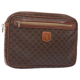 Céline CELINE Macadam Canvas Clutch Bag PVC Leather Brown Gold Auth gh359 Brown Golden