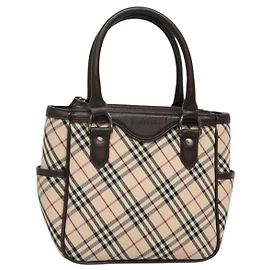 BURBERRY Nova Check Hand Bag Canvas Beige Silver Auth ep9645 Silvery Beige