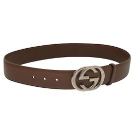 GUCCI Interlocking Gürtel Leder 33,1" Schwarz Gold 036 1192 4964 Auth yk18745 Braun Silber