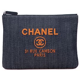 Chanel Gray Medium Denim Deauville O Case Clutch Brown Dark grey