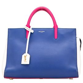 Bolsa cabas Rive Gauche em couro liso tricolor azul médio Saint Laurent Azul