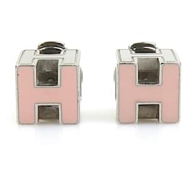 Hermès-Hermes Hermès H-Cube Metal Earrings-Silvery,Pink
