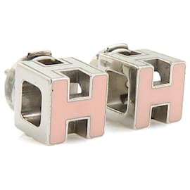 Hermès-Hermes Hermès H-Cube Metal Earrings-Silvery,Pink