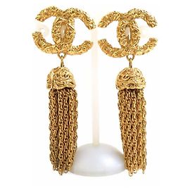 Boucles d'oreilles en métal doré avec pompon Chanel Coco Mark Doré