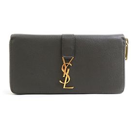 Saint Laurent Khaki Brown Leather Long Wallet Khaki