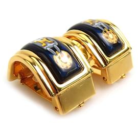 Hermès-Hermes Cloisonné Metal Enamel Clip Earrings-Golden,Navy blue