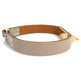 Hermès-Hermes Rival Mini Leather and Metal Bracelet-Golden,Grey