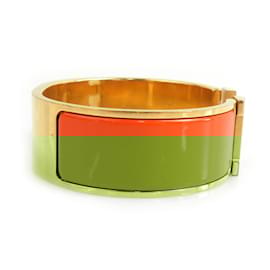 Hermès-Hermes Click-Clack Metal Enamel Bangle Bracelet-Golden,Orange