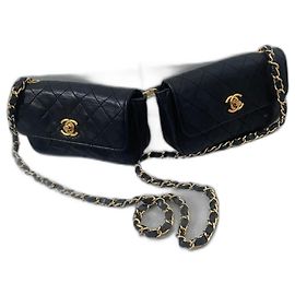 Chanel Double Mini Timeless in pelle d'agnello nera e oro Nero Gold hardware