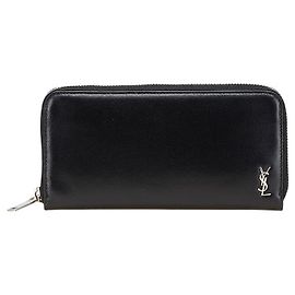 Yves Saint Laurent Carteira longa de couro com logo YSL da Saint Laurent Preto