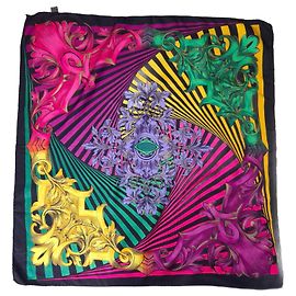 Sciarpa in seta Atelier Versace vintage anni '90 Nero Multicolore