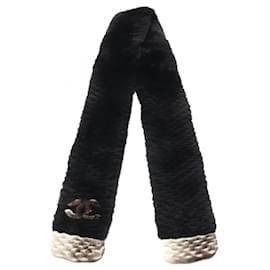 Chanel-Chanel Coco Mark Scarf in Black Fur-Black