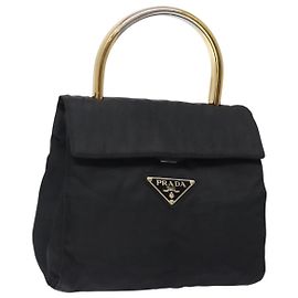 PRADA Borsa a Mano Nylon Nero Oro Auth 131867 Nero D'oro